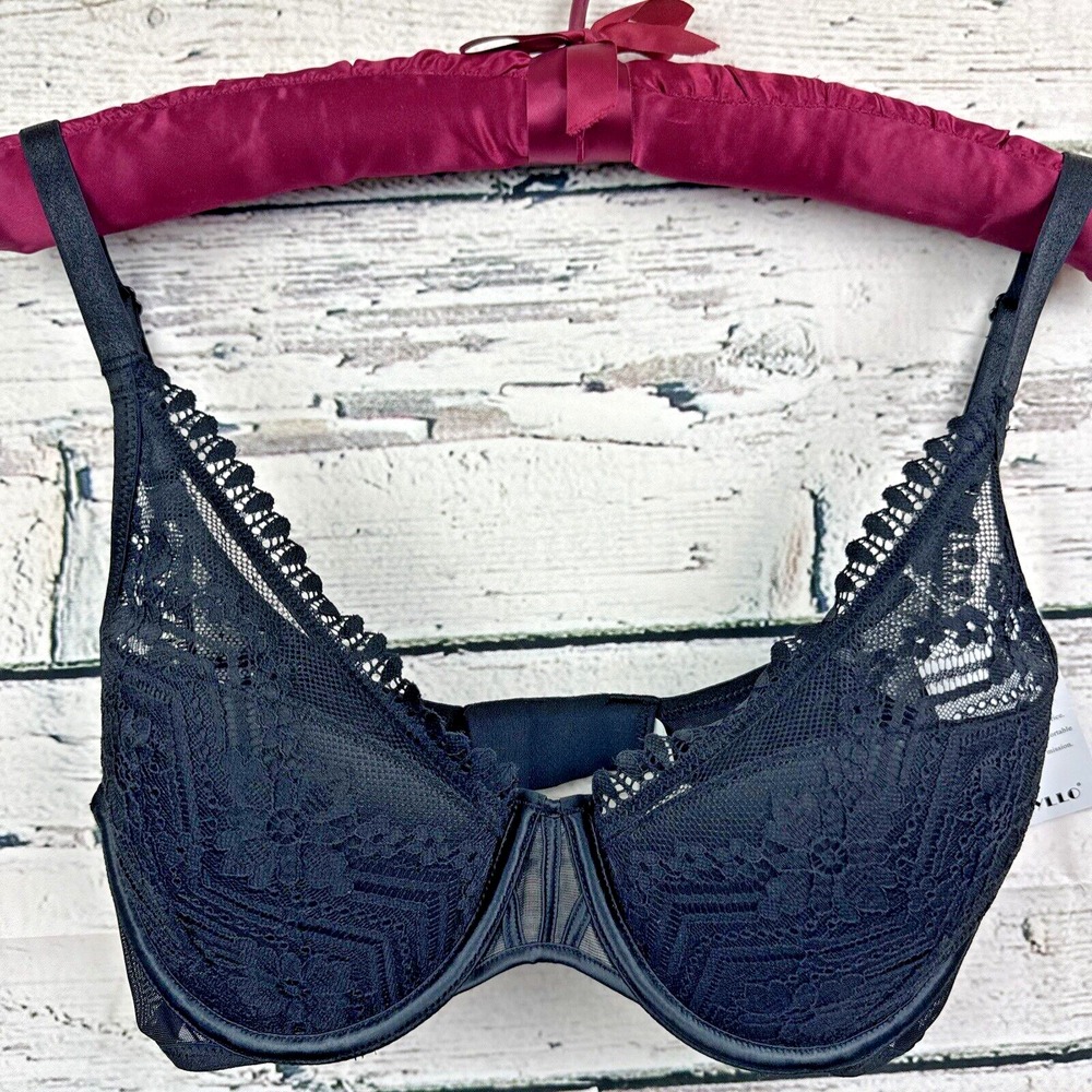 Deyllo [32DD/E] 🆕 Black Lace‎ Underwire Bra Unlined Sheer Lingerie New